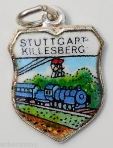 Stuttgart Germany - Killesberg Train - Vintage Enamel Travel Shield Charm